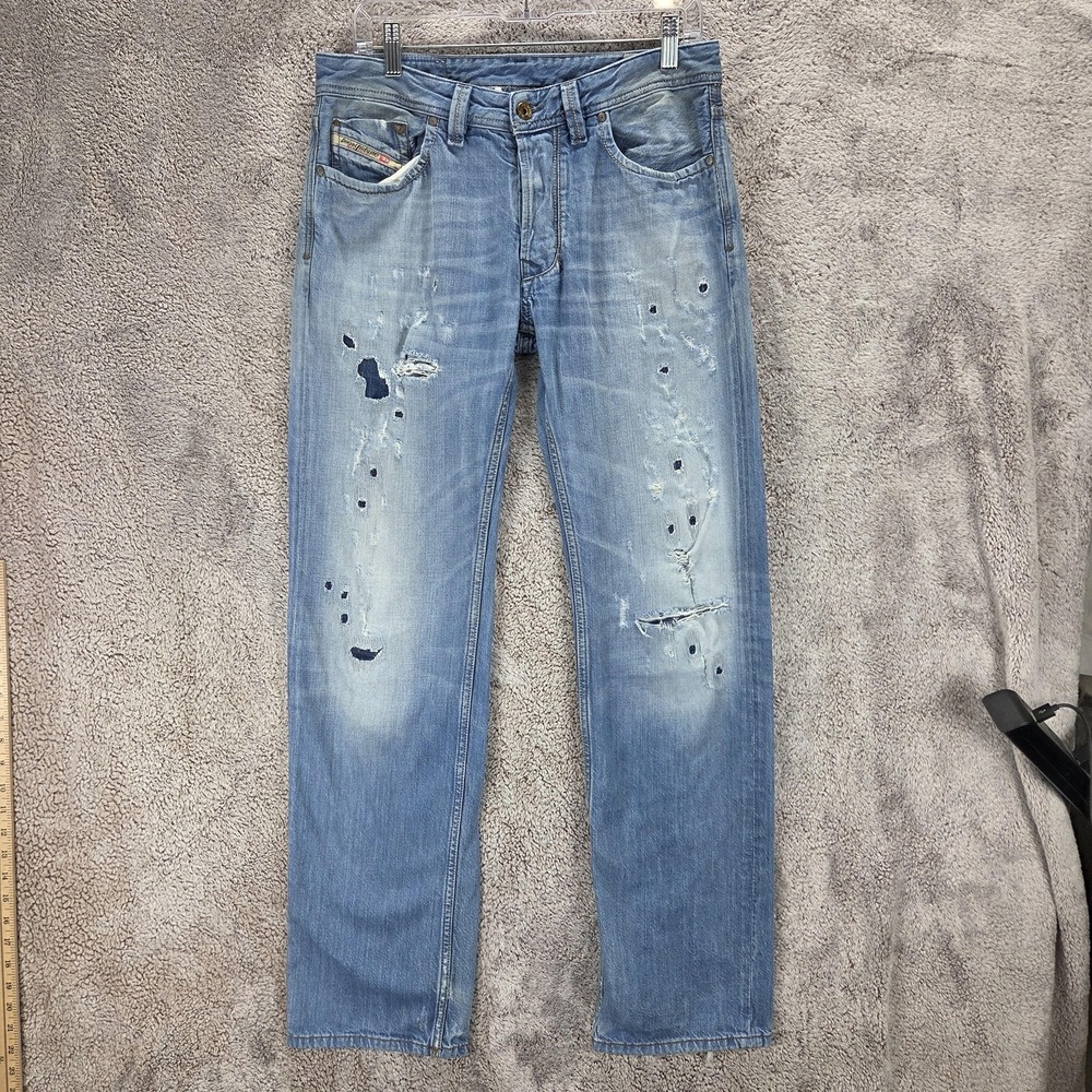 Diesel Jeans Mens 31x32 Blue Larkee Straight Light Wash Button Fly 008YF